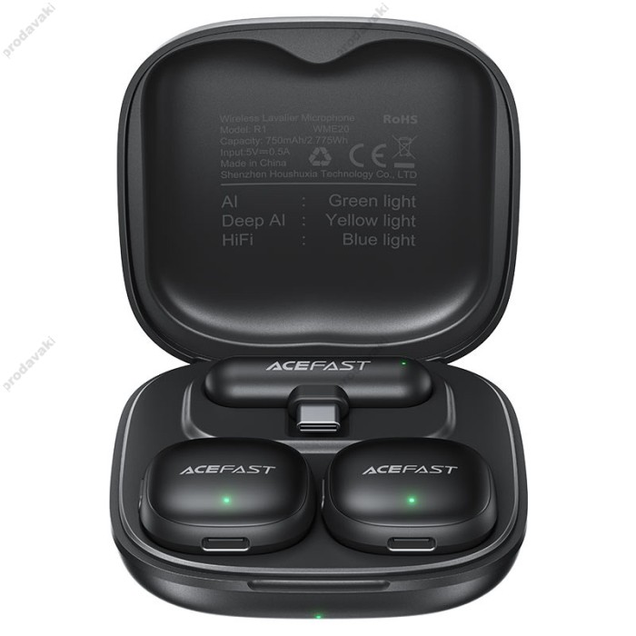 Бездротовий мікрофон ACEFAST R1 wireless lavalier microphones AI Type-C 2 мікрофона Black